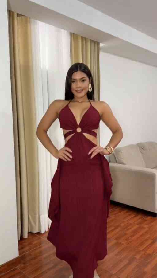 Vestido Largo Aro Pecho Color Entero Beige